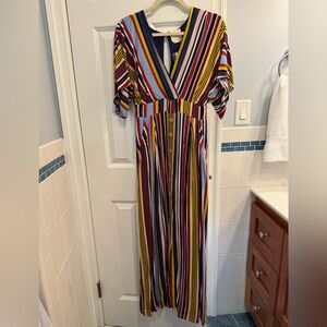 NWT Multi color stripped maxi dress with wooden button detail.